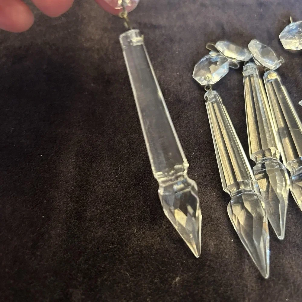 10 Vintage antique Cut Crystal Glass Chandelier Icicle Prisms Antique